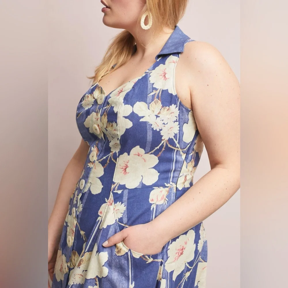 by Anthropologie Camellia Collared Dress in Blue Motif size 6 - Picture 7 of 12